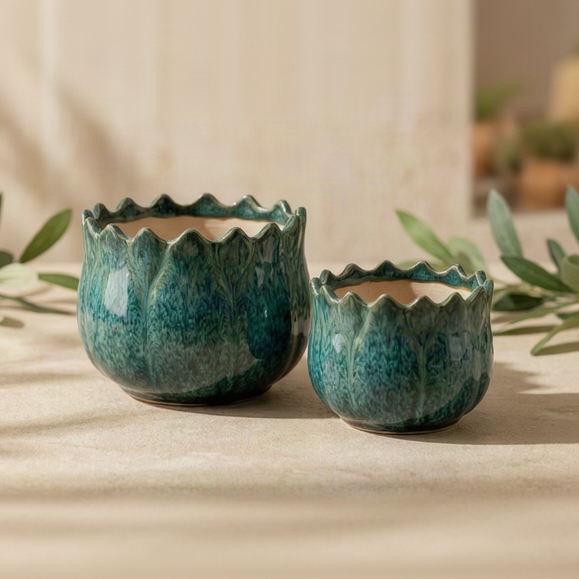 Emerald Teal Textured Ceramic Planter