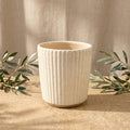 Elegant Ivory Fluted Ceramic Planter Pot