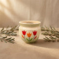 Flared-Rim Hand-Painted Tulip Ceramic Planter