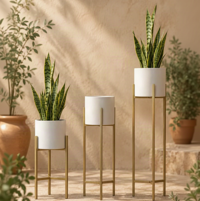 Set of 3 White Metal Planter