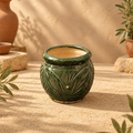 Olive Green Embossed Ceramic Planter