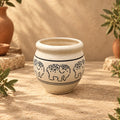 Cream Elephant Print Ceramic Planter