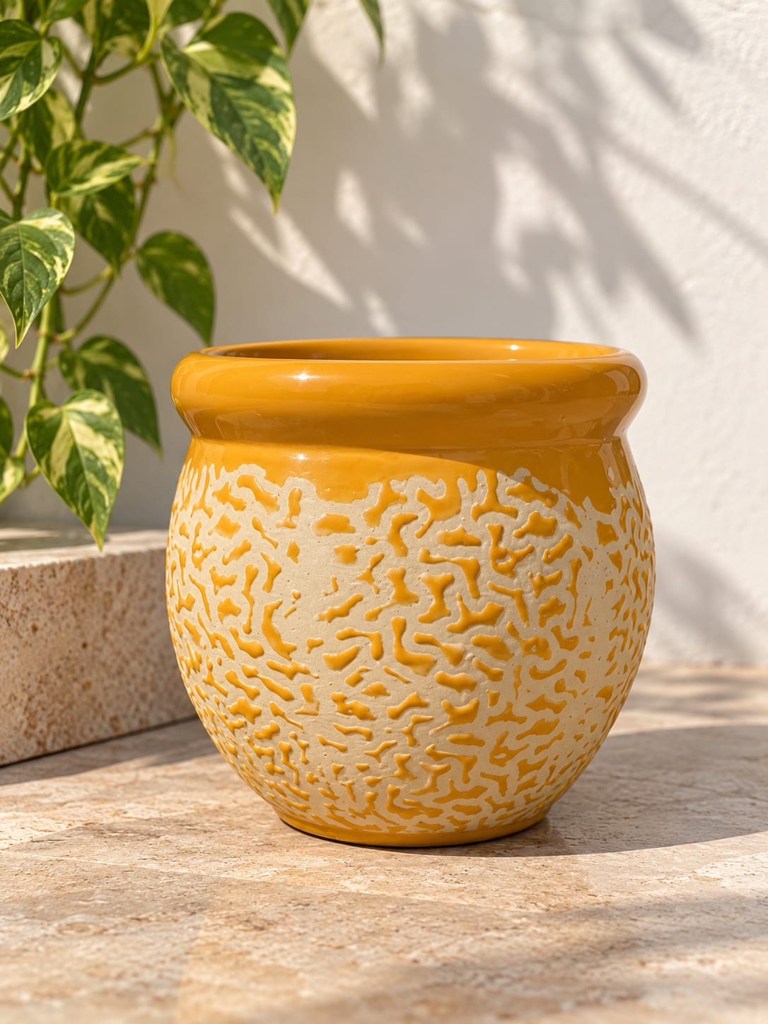 Mustard Maze Yellow Ceramic Planter