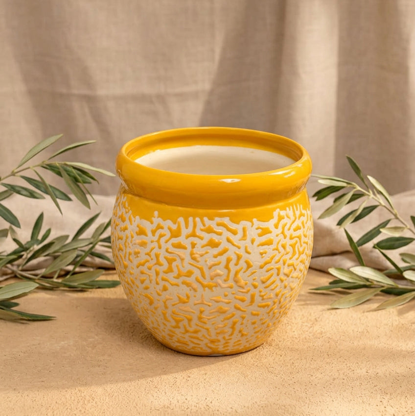 Mustard Maze Yellow Ceramic Planter